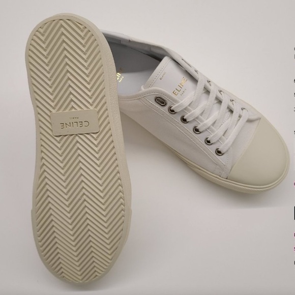 Celine Blank Low Lace Up Sneaker with Toe Cap in Canvas and Calfskin - Off White - Picture 10 of 16
